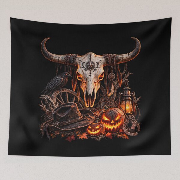 Item preview, Western Halloween Longhorn Skull – Spooky Cowboy Style designed and sold by  QuarterHorseArt by Just my Studio.