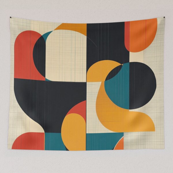 Item preview, Mid-Century Line Art Abstract - Retro Color Block Geometric - Modern Bauhaus Grid designed and sold by GrinGalore.