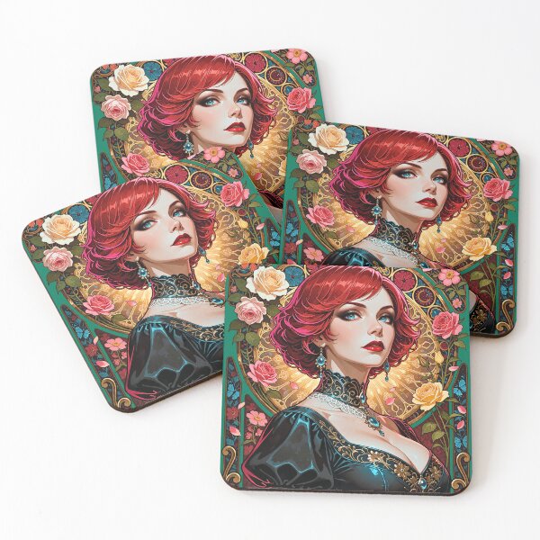 Item preview, Art Nouveau Beauty Redhead Flowers Ornate Vintage Artwork designed and sold by BorgSpareParts.