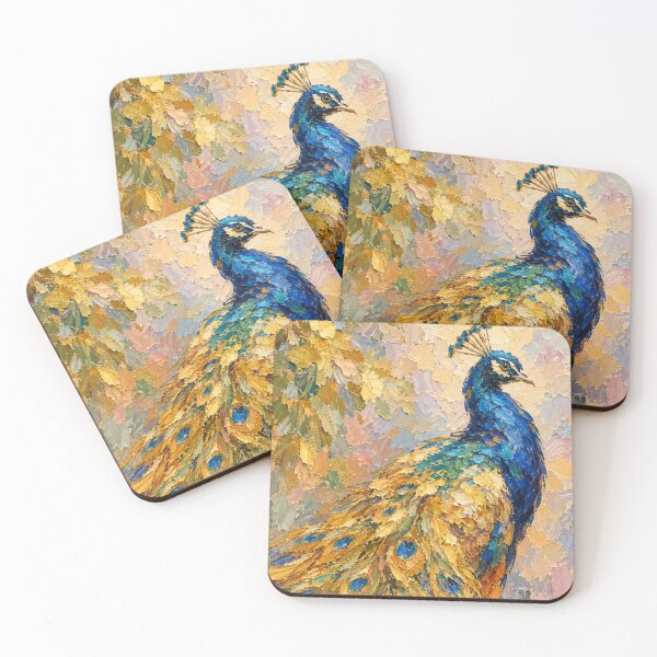 Item preview, Golden Peacock Impasto Painting | Vibrant Textured Bird Art designed and sold by Paper&Palette.