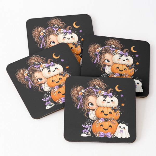 Item preview, Whimsical Halloween Girl & Cute Ghost Spooky Pumpkin Autumn Fashion Art designed and sold by Thread&Fable.
