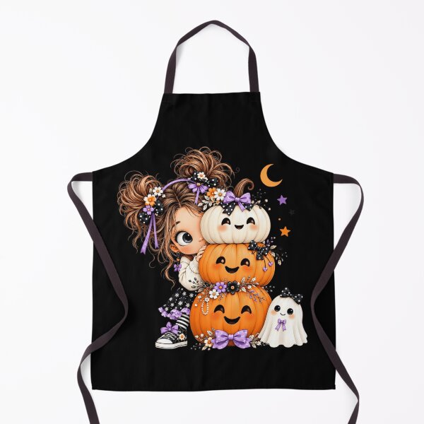 Item preview, Whimsical Halloween Girl & Cute Ghost Spooky Pumpkin Autumn Fashion Art designed and sold by Thread&Fable.