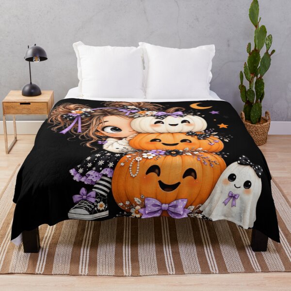 Item preview, Whimsical Halloween Girl & Cute Ghost Spooky Pumpkin Autumn Fashion Art designed and sold by Thread&Fable.