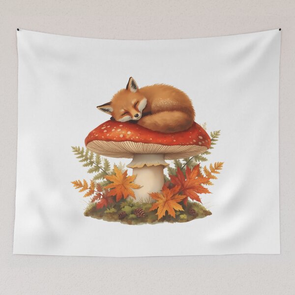 Item preview, Sleeping Red Fox on Amanita Mushroom | Dark Cottagecore Autumn Sticker designed and sold by Youram.