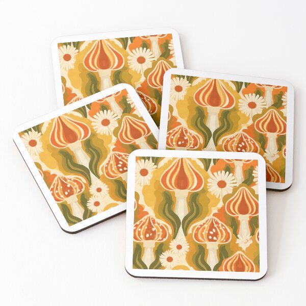 Item preview, Groovy ’Shrooms: Retro Mushroom & Daisy Pattern designed and sold by Hashola Designs.