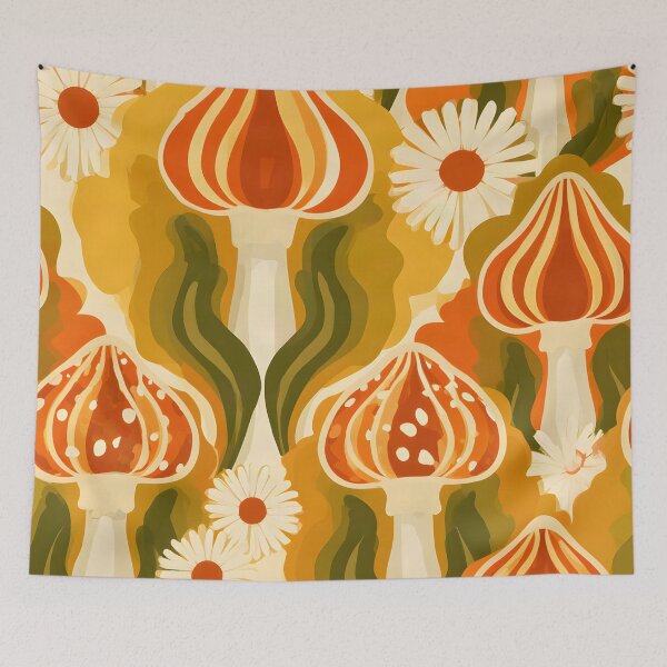 Item preview, Groovy ’Shrooms: Retro Mushroom & Daisy Pattern designed and sold by Hashola Designs.