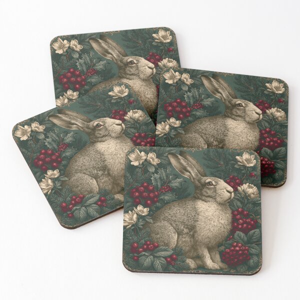 Item preview, Victorian Christmas Hare with Holly and Winter Flowers designed and sold by Hoity-Toity.