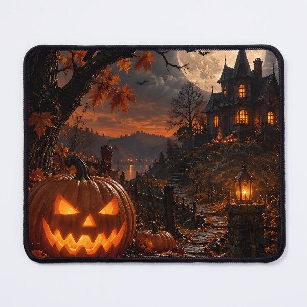 Item preview, Spooky Halloween Night - Glowing Jack O Lantern Haunted Mansion Art designed and sold by GrinGalore.