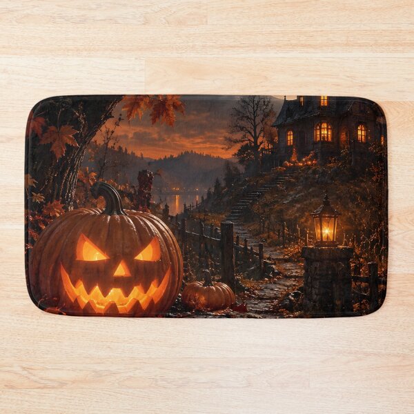 Item preview, Spooky Halloween Night - Glowing Jack O Lantern Haunted Mansion Art designed and sold by GrinGalore.