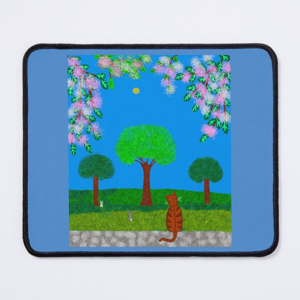 Item preview, Cat Watching rabbits in a Blooming Garden designed and sold by Elaine M Hayward .