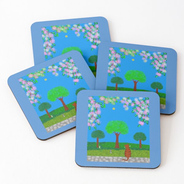 Item preview, Cat Watching rabbits in a Blooming Garden designed and sold by Elaine M Hayward .