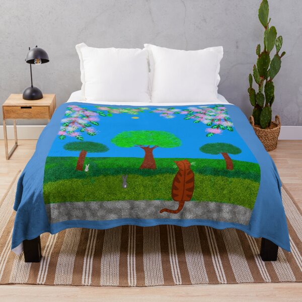 Item preview, Cat Watching rabbits in a Blooming Garden designed and sold by Elaine M Hayward .