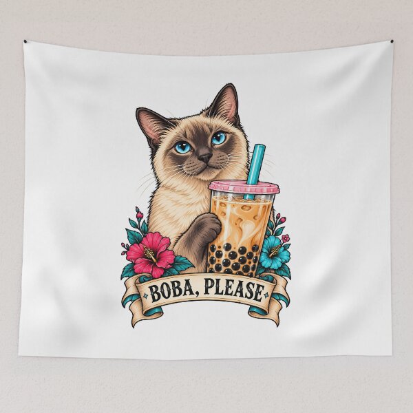 Item preview, Siamese Cat Boba Tea Hibiscus designed and sold by Old's Cool Cat Studio.