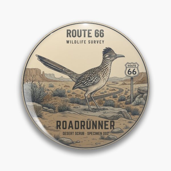 Item preview, Greater Roadrunner Route 66 Wildlife Badge designed and sold by CalmCapy Co.