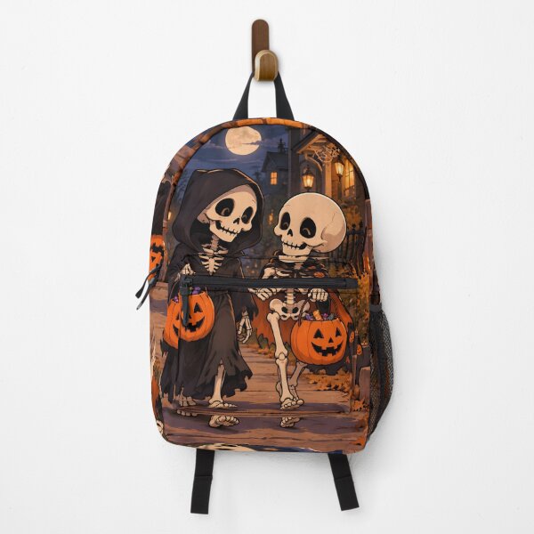 Item preview, Cute Trick or Treat Skeletons - Halloween Kawaii Spooky Best Friends Print designed and sold by GrinGalore.