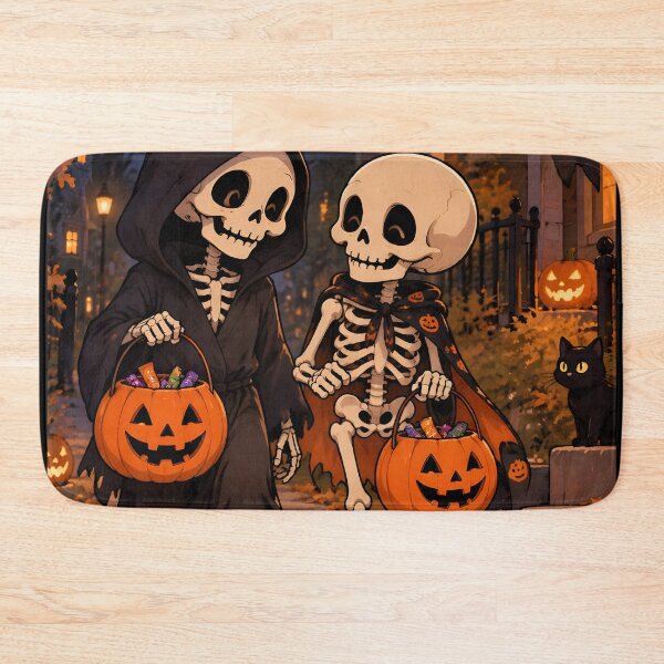 Item preview, Cute Trick or Treat Skeletons - Halloween Kawaii Spooky Best Friends Print designed and sold by GrinGalore.