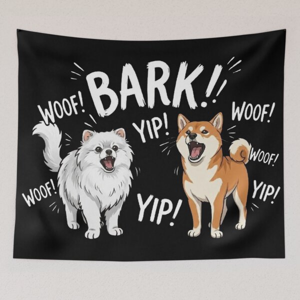 Item preview, Funny Barking Dogs - Loud Shiba Inu & White Pomeranian designed and sold by PetalsPaws.
