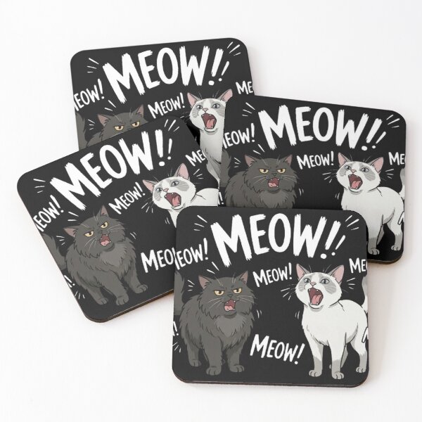Item preview, Loud Meowing Cats - Fluffy Black Cat & White Cat Illustration designed and sold by PetalsPaws.