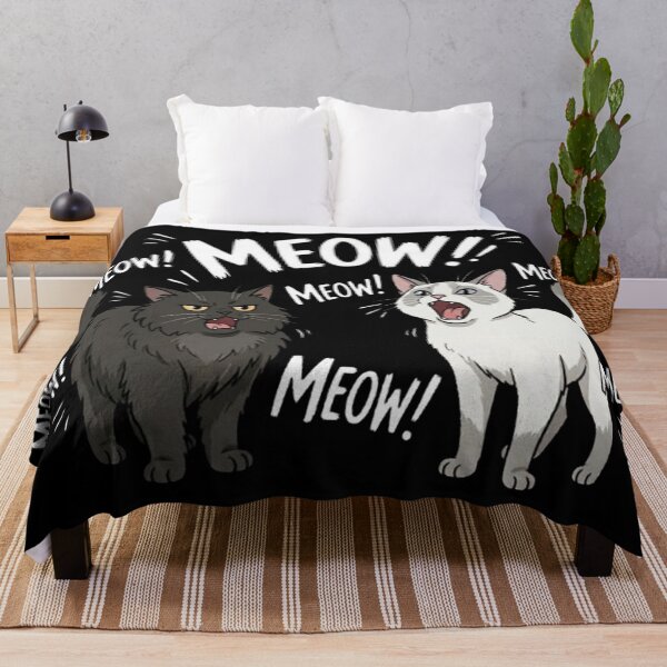 Item preview, Loud Meowing Cats - Fluffy Black Cat & White Cat Illustration designed and sold by PetalsPaws.