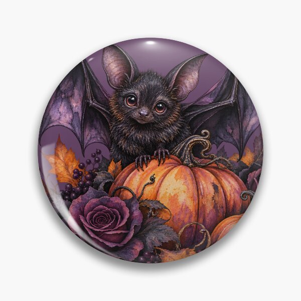 Item preview, Gothic Halloween Bat with Pumpkins and Purple Roses designed and sold by blankTeeShirt.