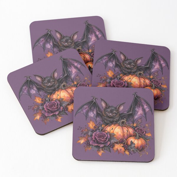 Item preview, Gothic Halloween Bat with Pumpkins and Purple Roses designed and sold by blankTeeShirt.