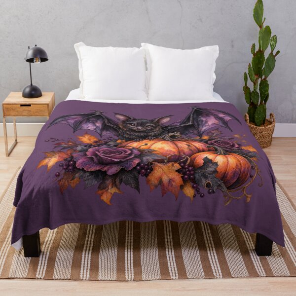 Item preview, Gothic Halloween Bat with Pumpkins and Purple Roses designed and sold by blankTeeShirt.