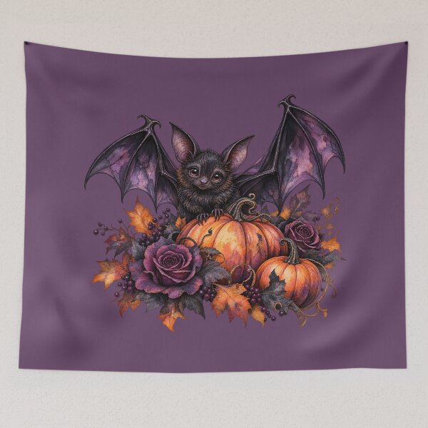 Item preview, Gothic Halloween Bat with Pumpkins and Purple Roses designed and sold by blankTeeShirt.