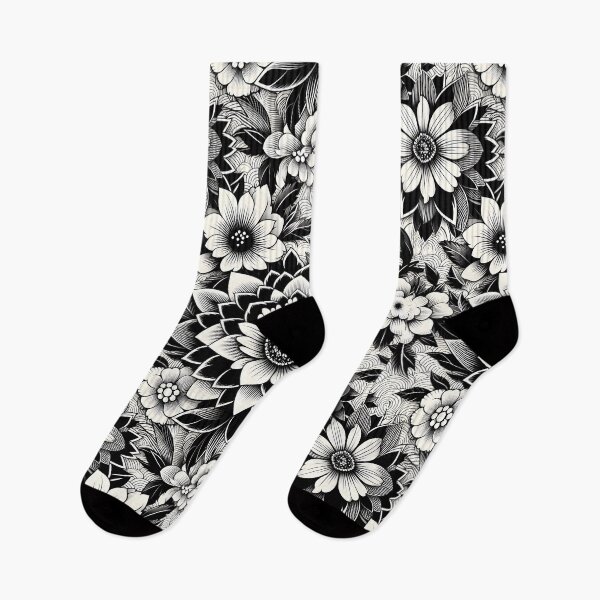 Artikelvorschau, Schwarz-weißes Blumenmuster – filigrane botanische Linienzeichnung entworfen und verkauft von Apex Designs.