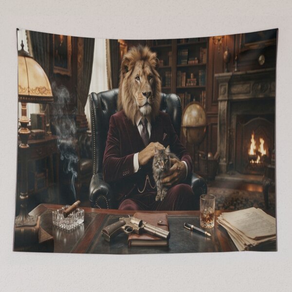 Item preview, Lion Boss with Cat | Vintage Gangster Animal Art designed and sold by AfresStudio.