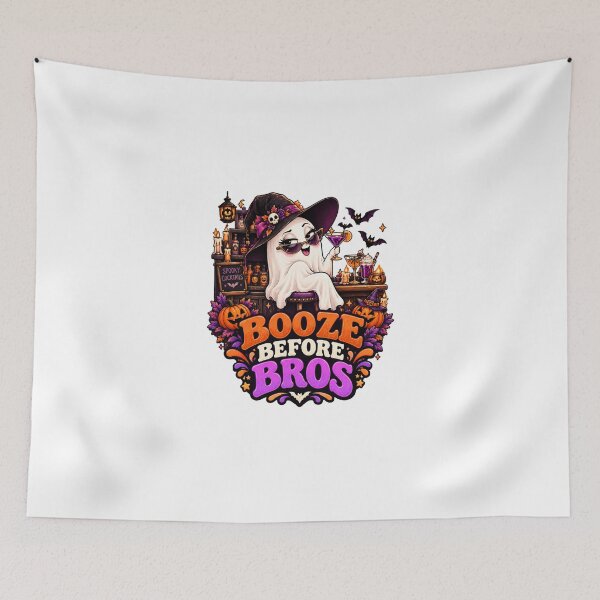 Item preview, Booze Before Bros Halloween Ghost Shirt | Funny Spooky Cocktail Witch Design designed and sold by Pixanova.