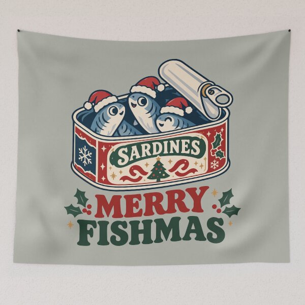 Item preview, Merry Fishmas Christmas Sardines – Funny Vintage Sardine Tin Holiday Design designed and sold by Skryp-art.