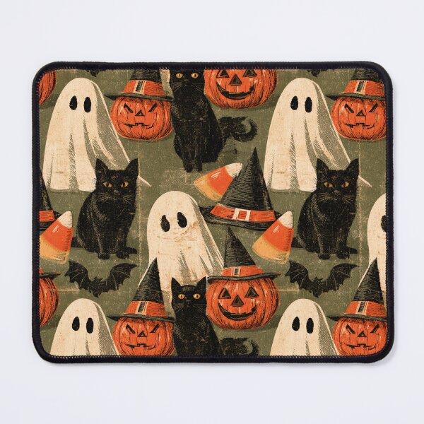 Item preview, Whimsigoth Vintage Halloween Black Cat Ghost Phantom Pumpkin Pattern designed and sold by GrinGalore.