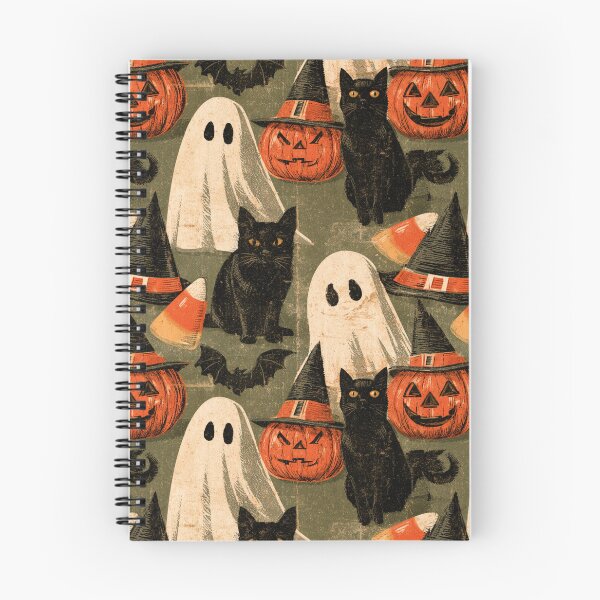 Item preview, Whimsigoth Vintage Halloween Black Cat Ghost Phantom Pumpkin Pattern designed and sold by GrinGalore.