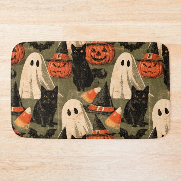Item preview, Whimsigoth Vintage Halloween Black Cat Ghost Phantom Pumpkin Pattern designed and sold by GrinGalore.