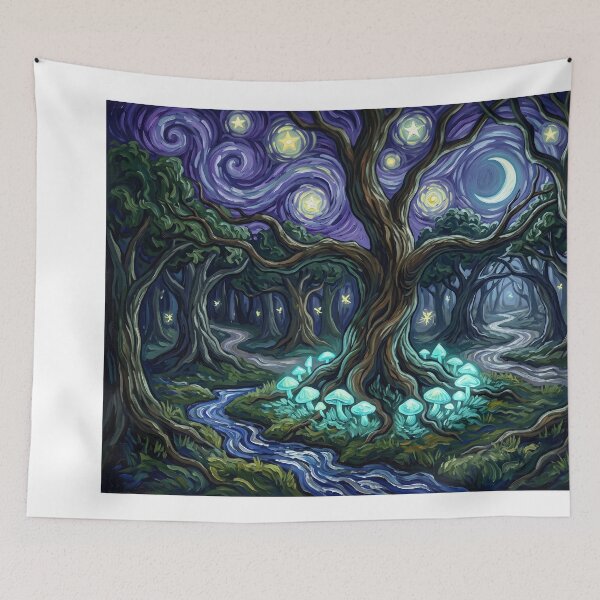 Item preview, Magical Glowing Mushrooms Starry Night Forest designed and sold by Bad-Decisions-Designs.