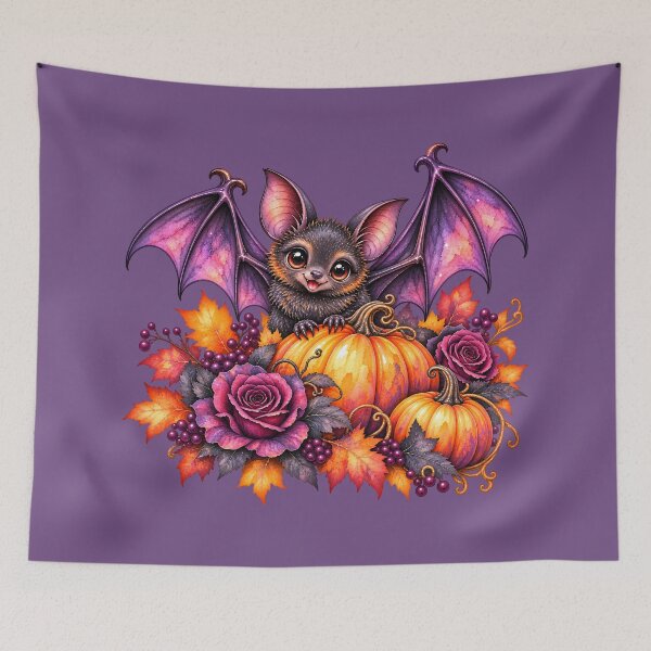 Item preview, Cute Autumn Bat with Pumpkins and Gothic Roses designed and sold by blankTeeShirt.