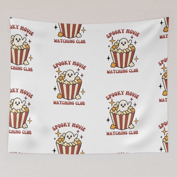 Item preview, Spooky Movie Watching Club Popcorn Ghost Retro Halloween Sticker Art designed and sold by wildsilencee.