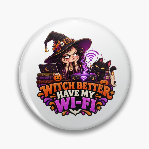 Aperçu de l'œuvre Design amusant et effrayant pour Halloween : Wi-Fi et sorcière créée et vendue par Pixanova.
