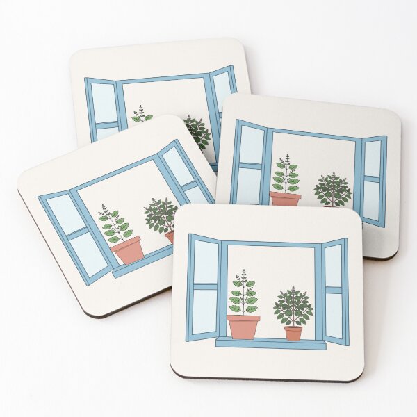 Item preview, Blue Window Garden with Potted Herbs designed and sold by NourtyMK.