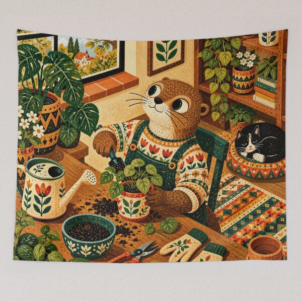 Item preview, Wall Art - Postcard - T-shirt: Cozy Otter Plant Lover designed and sold by ForeverPrintsOK.