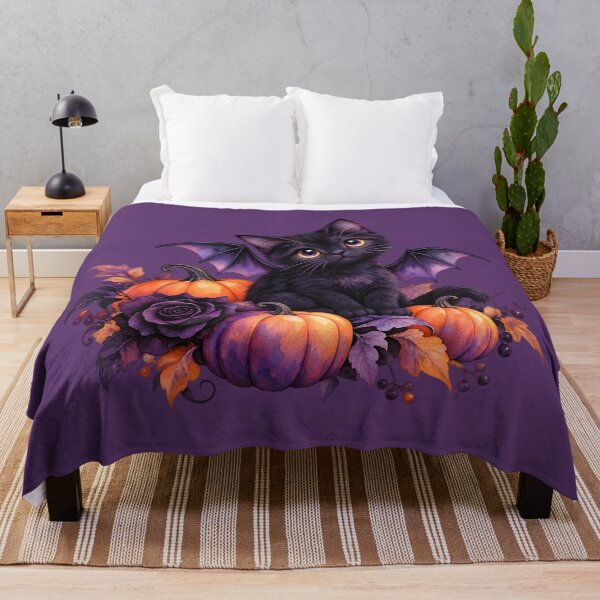 Item preview, Cute Black Bat Cat with Pumpkins – Gothic Halloween Watercolor designed and sold by blankTeeShirt.