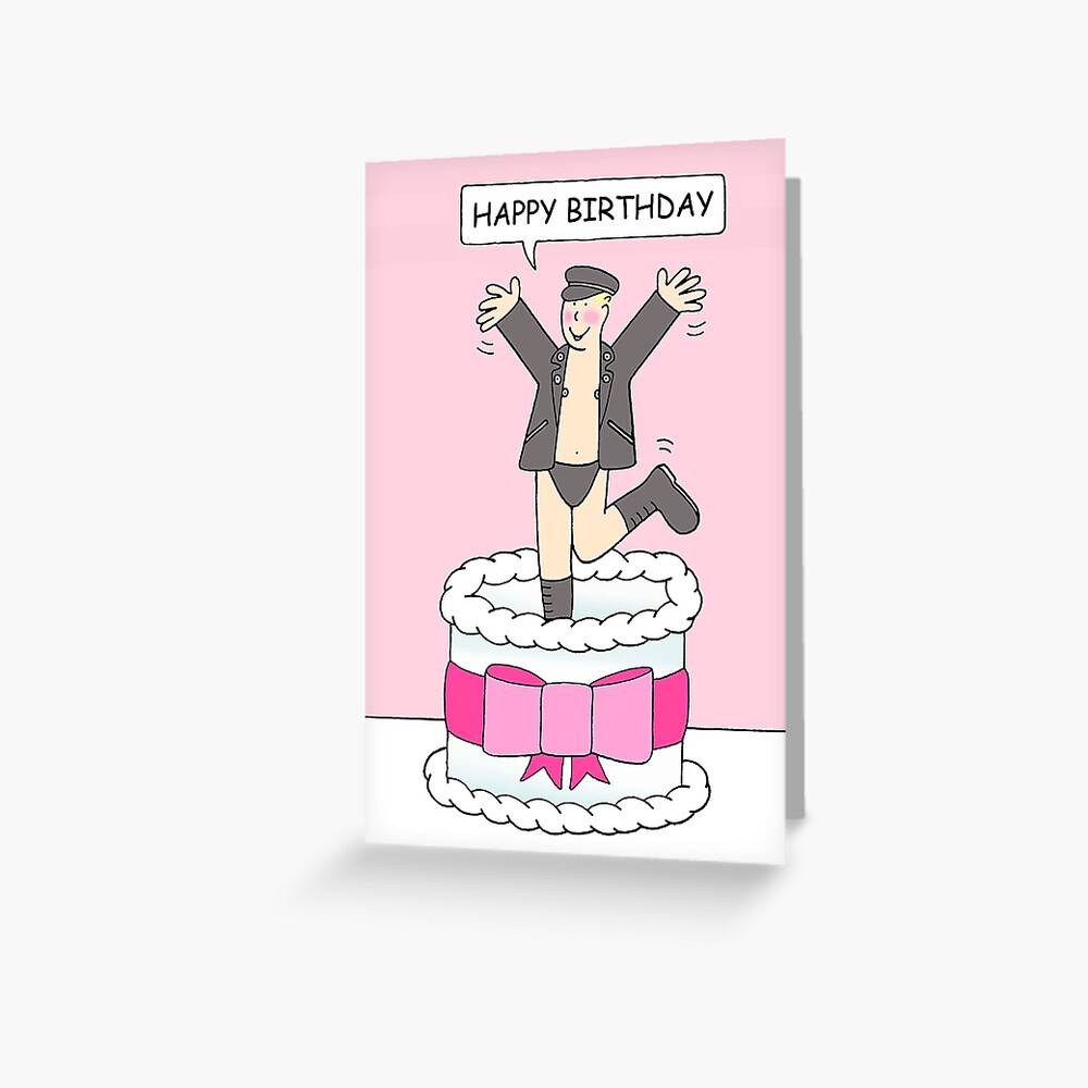 "Happy Gay Birthday Man Leaping from a Cake" Greeting Card by ... - Papergc,500x,w,f8f8f8 PaD,1000x1000,f8f8f8.u2