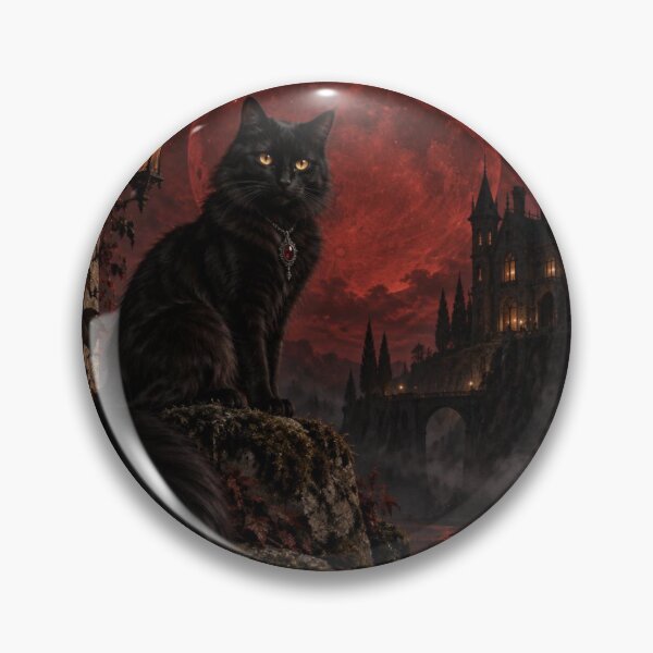 Item preview, Gothic Black Cat Blood Moon Climbing Red Roses Art designed and sold by GrinGalore.