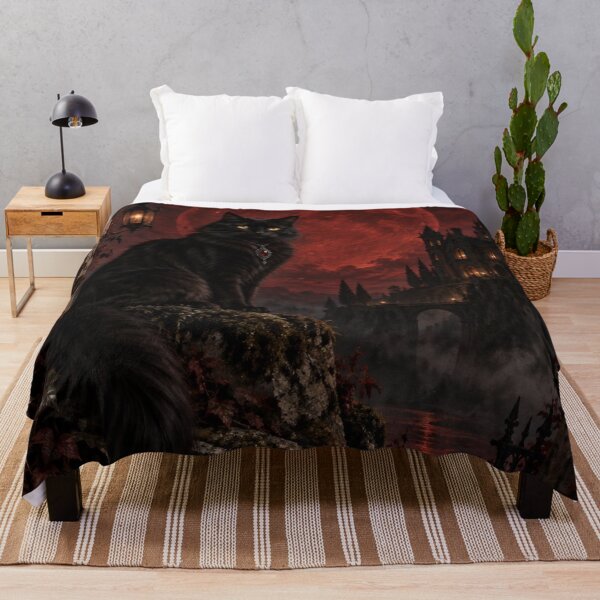 Item preview, Gothic Black Cat Blood Moon Climbing Red Roses Art designed and sold by GrinGalore.