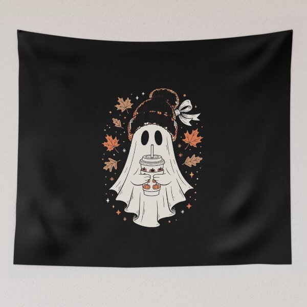 Item preview, cozy autumn pumpkin witch illustration with hat and leaves fall cozy vibes designed and sold by DariaOltes.