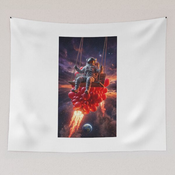 Item preview, Rocket Powered Space Swing: Surreal Astronaut & Red Balloons designed and sold by Rain-Road.