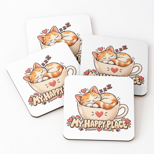Item preview, My Happy Place Cute Sleeping Cat In Coffee Cup Sticker / Mug designed and sold by Cozy Introvert Club.