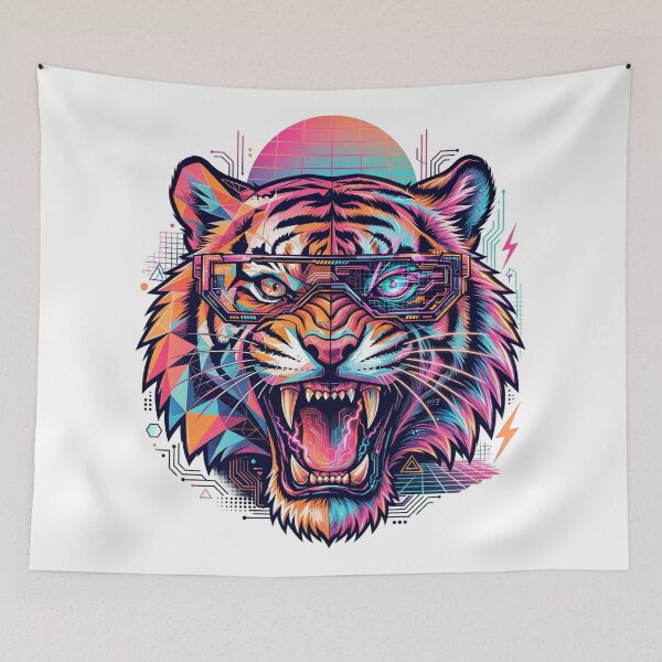Item preview, Retro Sunset Tiger With Glasses - Colorful Pop Art designed and sold by zwnexura.