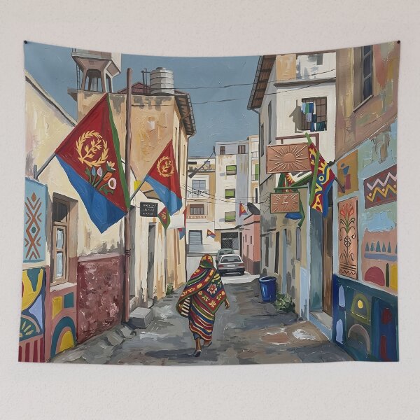 Item preview, Asmara Eritrea Watercolor Print – African Cityscape Wall Art designed and sold by POSTERIOCREW.