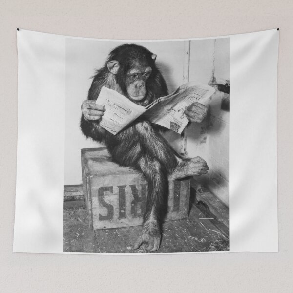 Item preview, Chimpanzee Reading Newspaper designed and sold by charlesDeArt.